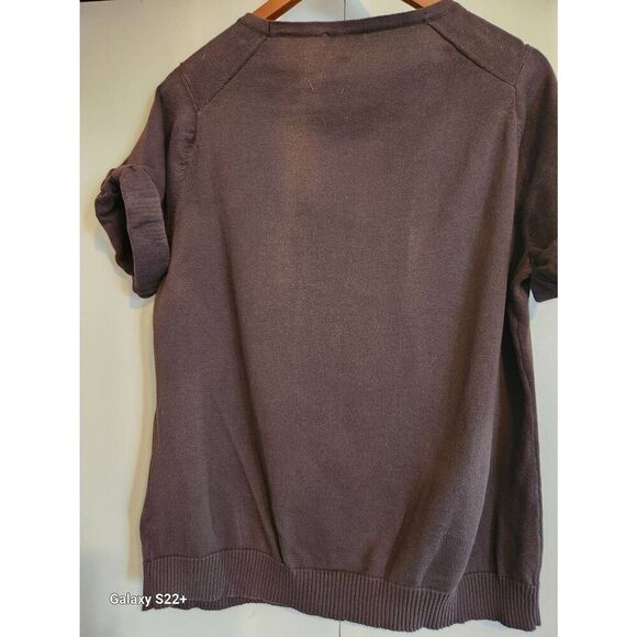 C30 St John's Bay brown button-up short-sleeved sweater cardigan - Picture 5 of 8